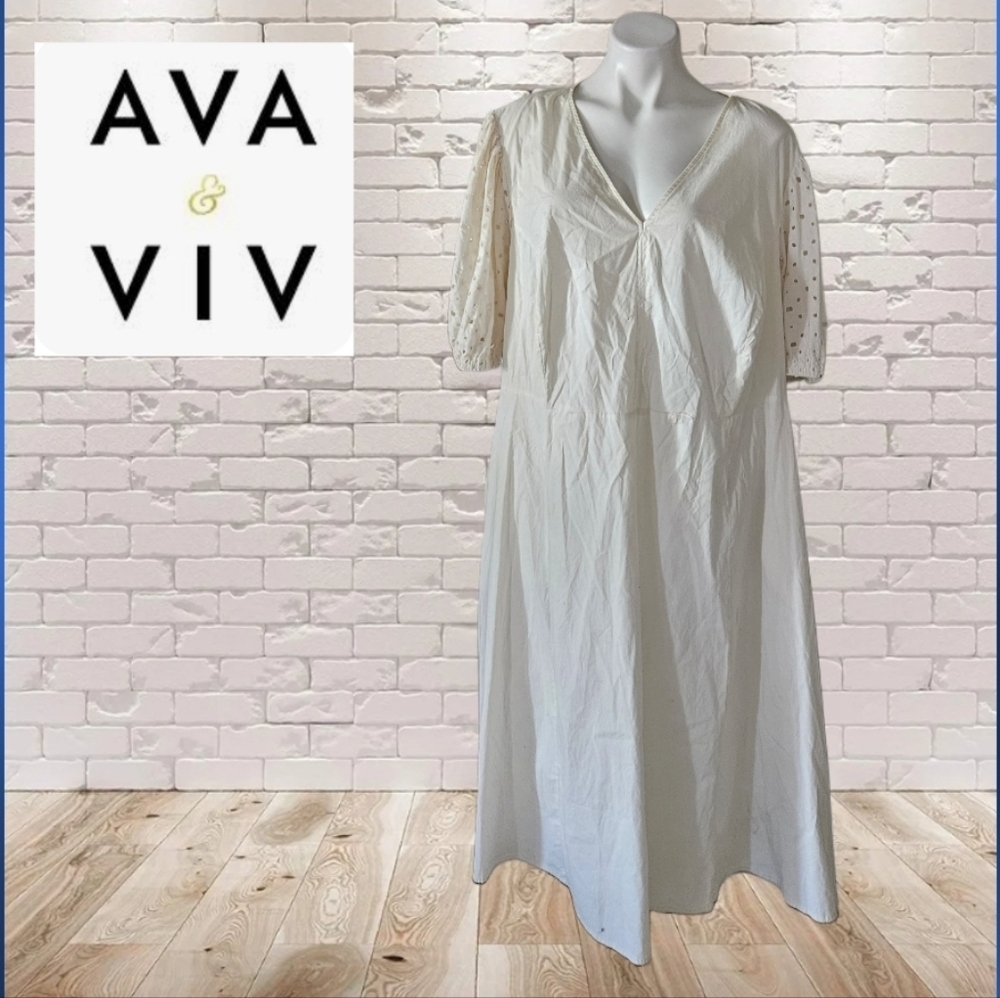 Ava & Viv Dress Womens  Plus Ivory Boho Chic Cottagecore Eyelet Sleeves 3X